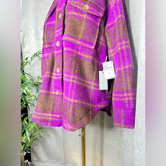 NWT GOOD AMERICAN Women’s Pop Thistle Large Plaid Oversized Shacket Sz 00/0 - Picture 8 of 14